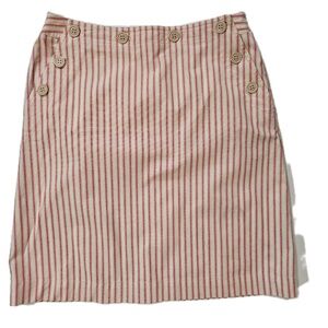 Talbots Skirt Womens 8 Beige Striped Straight Pencil Button Pockets Zip Twill